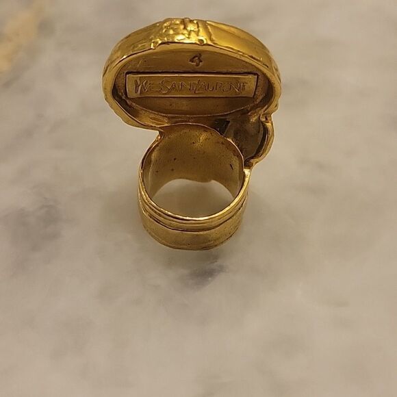 NWT Yves Saint Laurent Sz 4 RARE Pink YSL Arty Cabochon Statement 24KT Gold Ring - Picture 7 of 16
